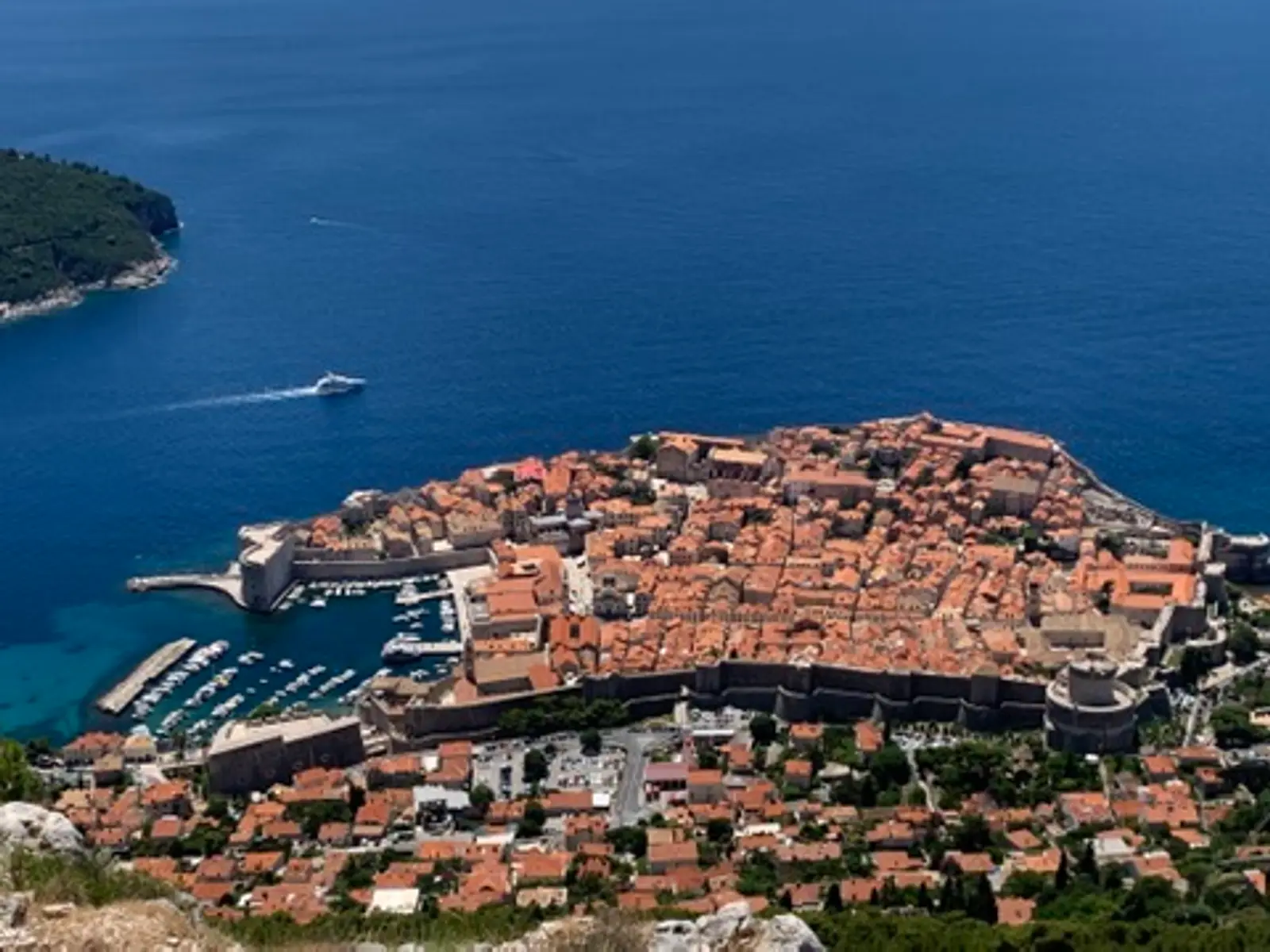 Dubrovnik Old Town and Lokrum seen from Srđ, above Villa Leoni